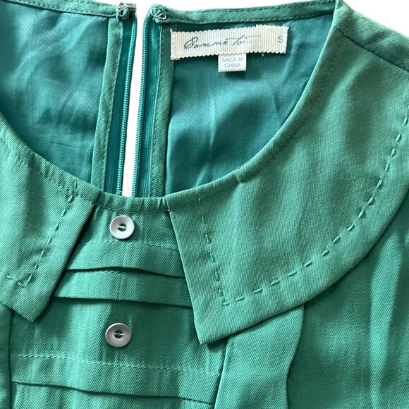 90s Vintage Anthropologie Comme Toi Green Bib Retro Style Blouse - Size Small - Picture 3 of 6